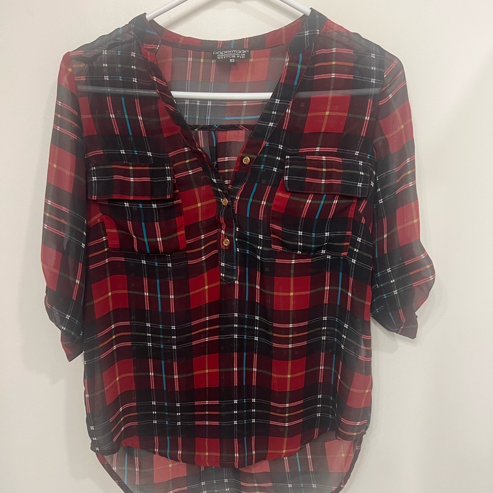 Papermoon Red and Black Plaid Blouse